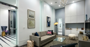 The Beacon open floor plan apartmetn home with living room, kitchen, and bedroom